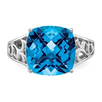 Sterling Silver Rhodium Checker-Cut Blue Topaz Ring view 5