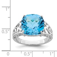 Sterling Silver Rhodium Checker-Cut Blue Topaz Ring view 3