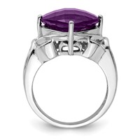 Sterling Silver Rhodium-plated Checker-Cut Amethyst Ring view 2