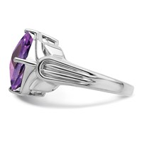 Sterling Silver Rhodium-plated Checker-Cut Amethyst Ring view 4