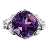 Sterling Silver Rhodium-plated Checker-Cut Amethyst Ring view 5