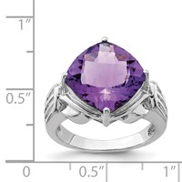 Sterling Silver Rhodium-plated Checker-Cut Amethyst Ring view 3