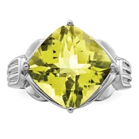 Sterling Silver Rhodium Checker-Cut Lemon Quartz Ring view 5