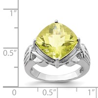 Sterling Silver Rhodium Checker-Cut Lemon Quartz Ring view 4