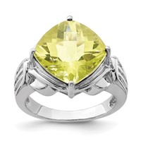Sterling Silver Rhodium Checker-Cut Lemon Quartz Ring view 1