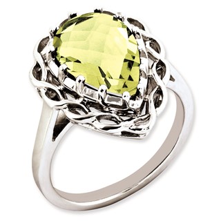 Sterling Silver Rhodium-plated Checker-Cut Lemon Quartz Ring