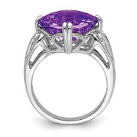 Sterling Silver Rhodium-plated Checker-Cut Amethyst Ring view 2