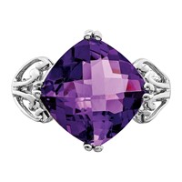 Sterling Silver Rhodium-plated Checker-Cut Amethyst Ring view 5
