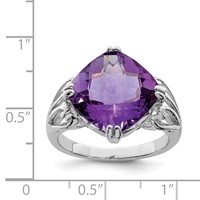 Sterling Silver Rhodium-plated Checker-Cut Amethyst Ring view 3
