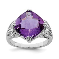 Sterling Silver Rhodium-plated Checker-Cut Amethyst Ring view 1