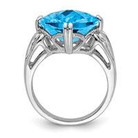 Sterling Silver Rhodium Checker-Cut Blue Topaz Ring view 2