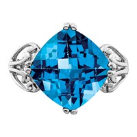 Sterling Silver Rhodium Checker-Cut Blue Topaz Ring view 5
