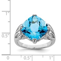 Sterling Silver Rhodium Checker-Cut Blue Topaz Ring view 3