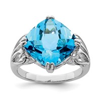 Sterling Silver Rhodium Checker-Cut Blue Topaz Ring view 1