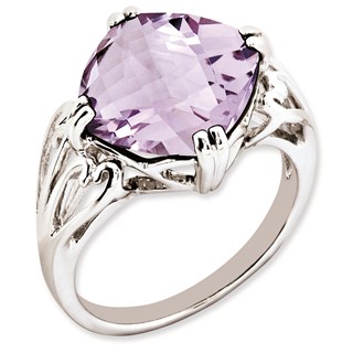Sterling Silver Rhodium-plated Checker-Cut Pink Quartz Ring