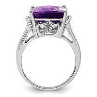 Sterling Silver Rhodium-plated Octagonal Checker-Cut Amethyst Ring view 2