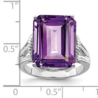 Sterling Silver Rhodium-plated Octagonal Checker-Cut Amethyst Ring view 3