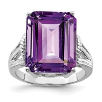 Sterling Silver Rhodium-plated Octagonal Checker-Cut Amethyst Ring view 1