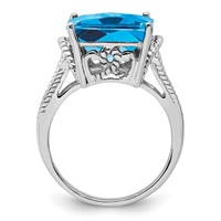 Sterling Silver Rhodium Checker-Cut Blue Topaz Ring view 2
