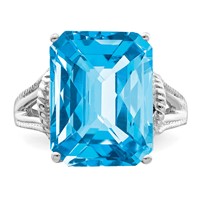 Sterling Silver Rhodium Checker-Cut Blue Topaz Ring view 5