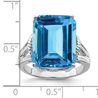 Sterling Silver Rhodium Checker-Cut Blue Topaz Ring view 3