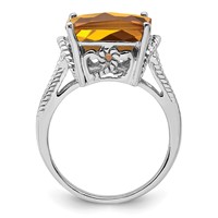 Sterling Silver Rhodium Octagonal Checker-Cut Whiskey Quartz Ring view 2