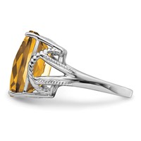 Sterling Silver Rhodium Octagonal Checker-Cut Whiskey Quartz Ring view 3