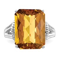 Sterling Silver Rhodium Octagonal Checker-Cut Whiskey Quartz Ring view 5