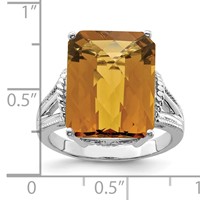 Sterling Silver Rhodium Octagonal Checker-Cut Whiskey Quartz Ring view 4