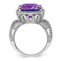 Sterling Silver Rhodium-plated Oval Amethyst Ring view 2