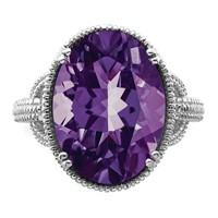 Sterling Silver Rhodium-plated Oval Amethyst Ring view 5