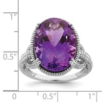 Sterling Silver Rhodium-plated Oval Amethyst Ring view 3