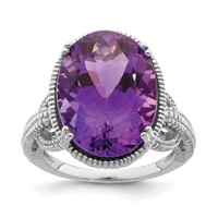 Sterling Silver Rhodium-plated Oval Amethyst Ring view 1