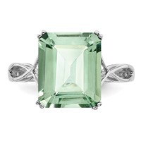 Sterling Silver Rhodium Octagonal Green Quartz Ring view 4