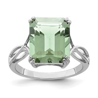 Sterling Silver Rhodium Octagonal Green Quartz Ring view 1