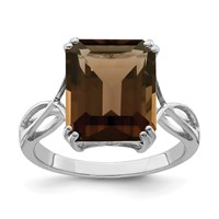 Sterling Silver Rhodium Smoky Quartz Ring view 1