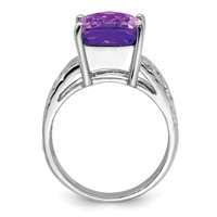 Sterling Silver Rhodium-plated Octagonal Checker-Cut Amethyst Ring view 2
