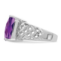 Sterling Silver Rhodium-plated Octagonal Checker-Cut Amethyst Ring view 3