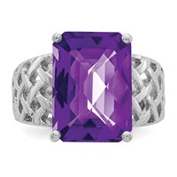 Sterling Silver Rhodium-plated Octagonal Checker-Cut Amethyst Ring view 5