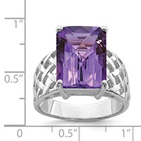 Sterling Silver Rhodium-plated Octagonal Checker-Cut Amethyst Ring view 4