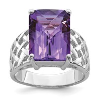 Sterling Silver Rhodium-plated Octagonal Checker-Cut Amethyst Ring view 1