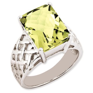 Sterling Silver Rhodium-plated Octagonal Checker-Cut Lemon Quartz Ring