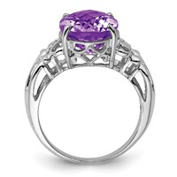 Sterling Silver Rhodium-plated Oval Checker-Cut Amethyst Ring view 2