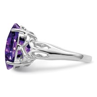 Sterling Silver Rhodium-plated Oval Checker-Cut Amethyst Ring view 4