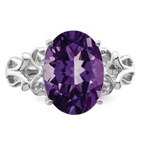 Sterling Silver Rhodium-plated Oval Checker-Cut Amethyst Ring view 5