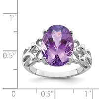 Sterling Silver Rhodium-plated Oval Checker-Cut Amethyst Ring view 3