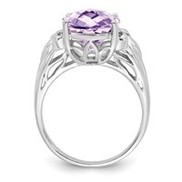 Sterling Silver Rhodium Oval Checker-Cut Pink Quartz Ring view 2