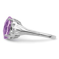 Sterling Silver Rhodium Oval Checker-Cut Pink Quartz Ring view 4