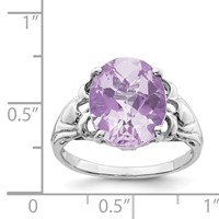 Sterling Silver Rhodium Oval Checker-Cut Pink Quartz Ring view 3