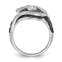 Sterling Silver Polished Black & White Diamond Swirl Ring view 2